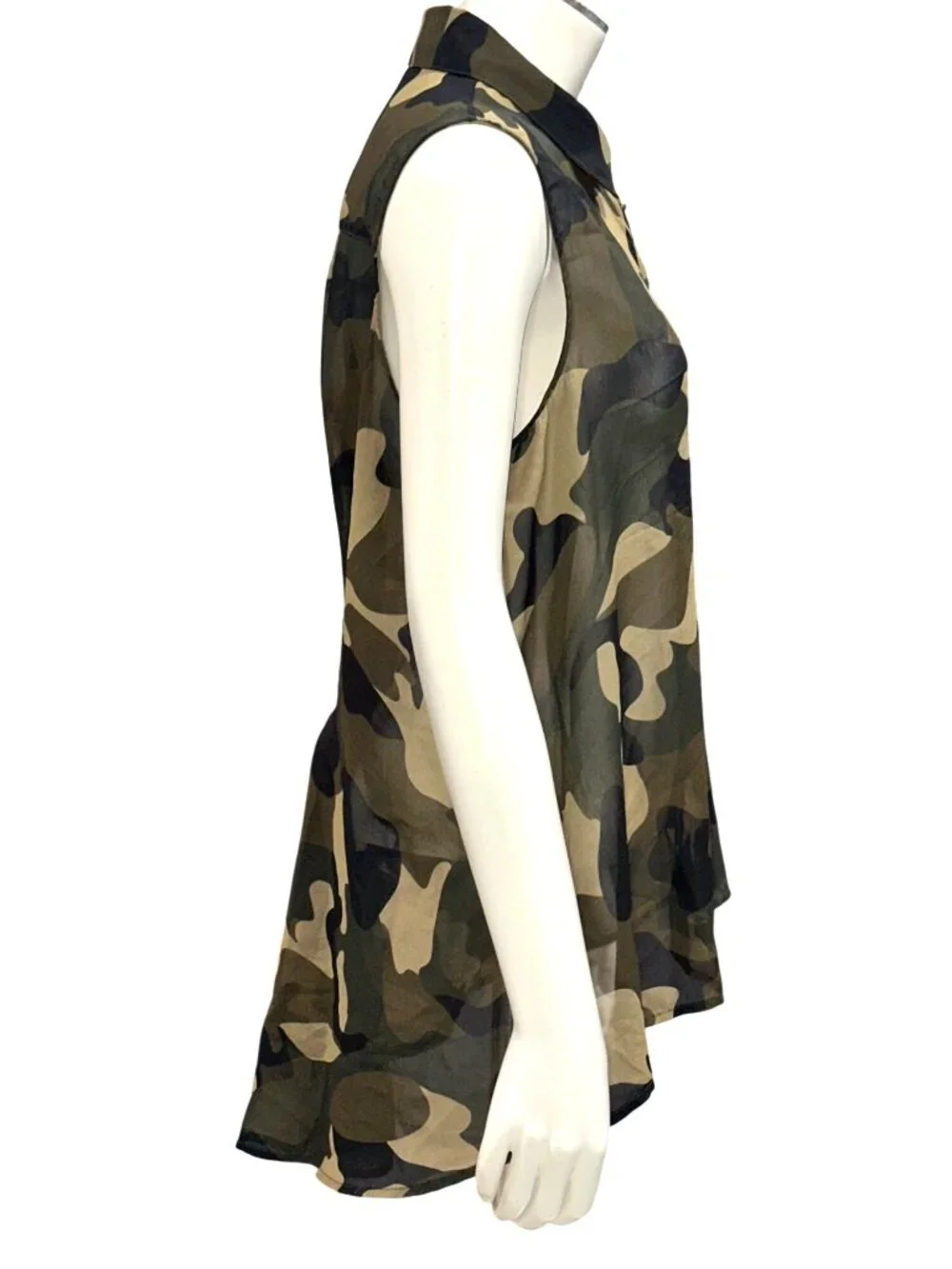 Forever 21 Medium Brown Black Camo Sleeveless Chiffon Blouse Grunge Utility Core - Picture 3 of 12